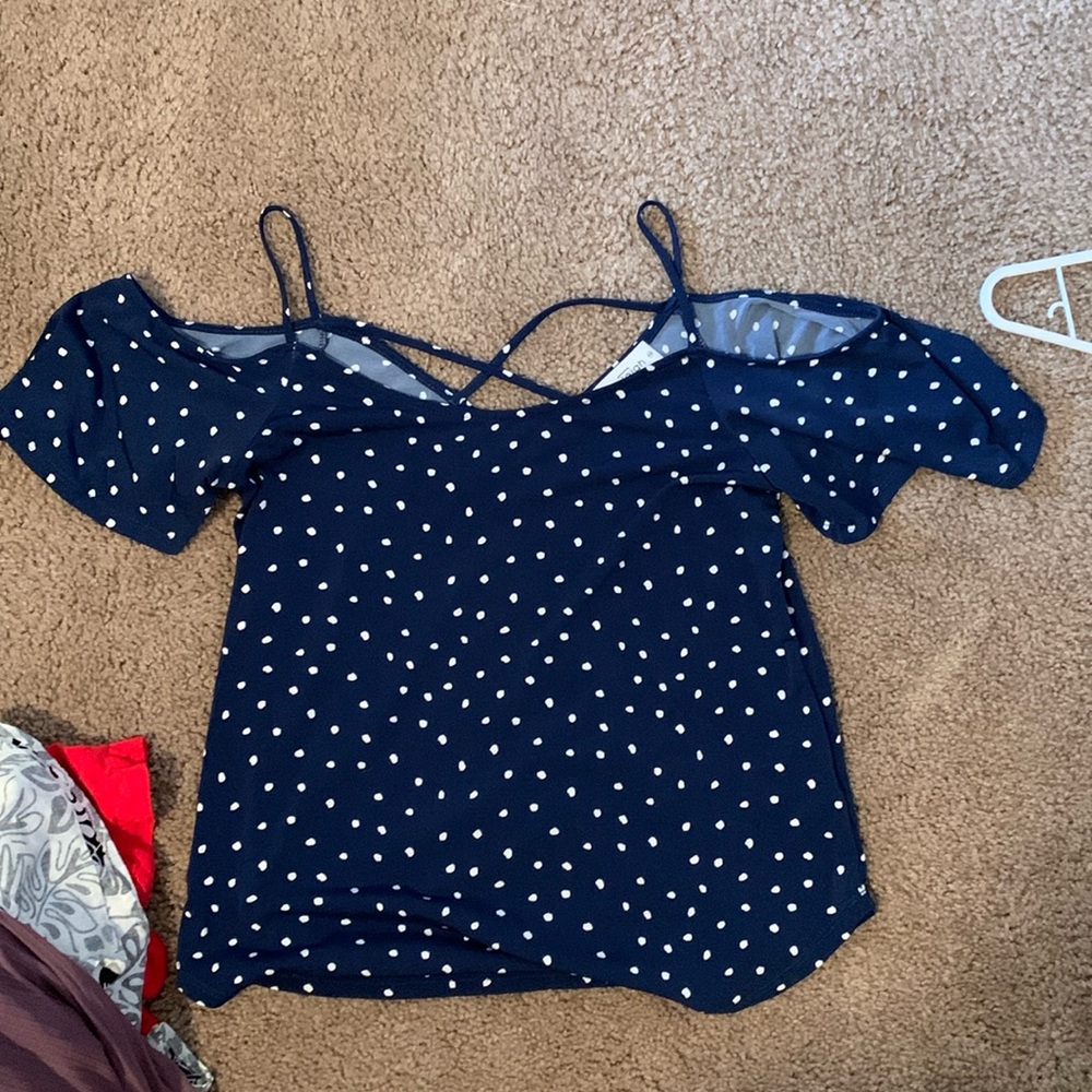 Navy blue with white polka dots